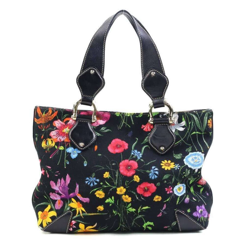 Gucci Flora Flower handbag canvas leather black multicolor